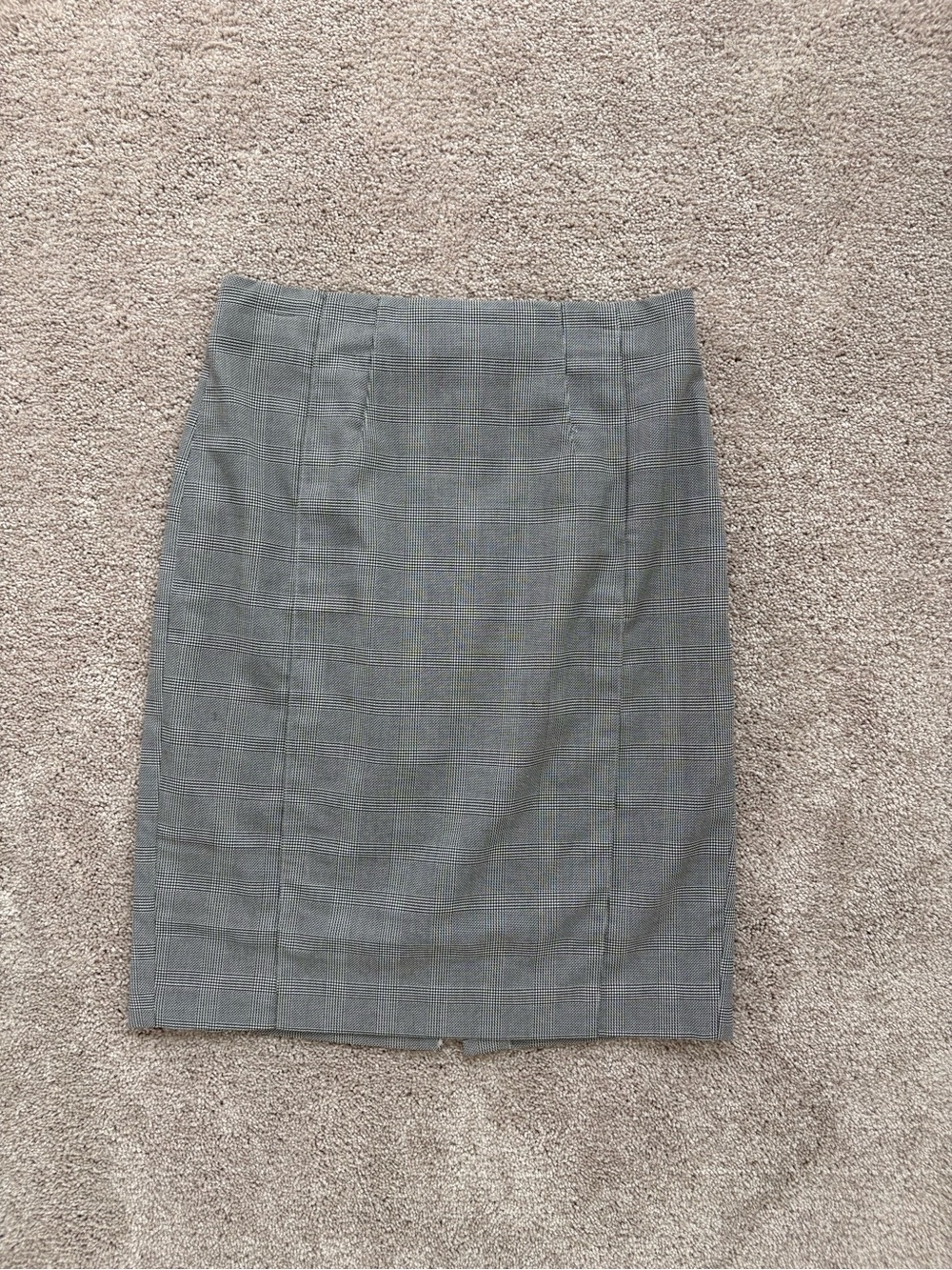 H&M Grey & White Plaid Pencil Skirt Size 10 | Midi Stretch Waist Work Skirt